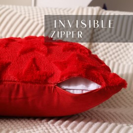 DFXSZ 4th of July Pillow Covers 18x18 inch Set of 2 4th of July Decor Red Stars Decoration Soft Plush Faux Fur Jacquard Throw Pillows Independence Day Decorations for Bedroom Sofa Holiday PTK025B18