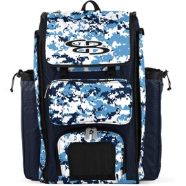 Boombah Catchers Superpack Bat Bag Digital Camo Navy/Columbia - 23-1/2" x 13-1/2" x 9-1/2" - Multiple Colors - Holds 4 Bats - Backpack Version (no Wheels)