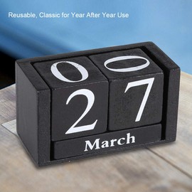 Wooden Desk Calendar, Perpettual Year Vintage Table Desk Calendar, Date of the Month Display for Home Office (3.7 x 2.04 x 1.61 inches) (Black)