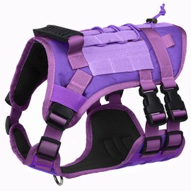 DoggieKit Tactical Dog Harness for Small Medium Large Dogs No Pull Military Dog Harness with Handle Service Dog Vest with Molle Loop Inserts (Purple, S)