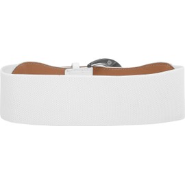 BlackButterfly Wide PU Elastic Stretch Thick Buckle Waist Belt (White, XL)
