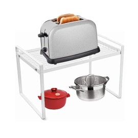 Spesh Kitchen Cupboard Shelf 33x21x18cm Cupboard Shelf Organiser Kitchen Countertop Storage Shelf Tabletop Metal Shelf for Kitchen Bedroom Bathroom(White)