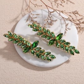 Teyglen 2pcs Sparkly Green Rhinestone Hair Clips Wedding Bridal Crystal Hair Barrettes Shiny Rhinestone Headpiece Hair Accessories for Women Bridal Hair Piece(Green)