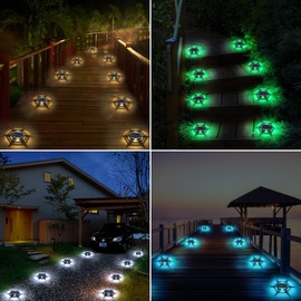 Solar Deck Light Outdoor, 6 Pack 9 Colors in 1 Solar Driveway Dock Lights, IP67 Waterproof Solar Powered Outdoor Light, RGB Step Lights for Outside Garden Yard Fence Stair Sidewalk Pathway Walkway