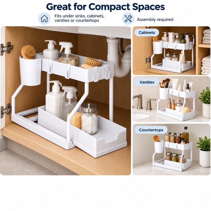 2-Tier Pull-Out Under Sink Organizer - Space-Saving Kitchen & Bathroom
