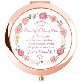 Birthday Gift for Daughter, To My Daughter Gorgeous Colorful Rose Gold Compact Mirror Unique Gifts for Women from Mom Dad, Ideal Birthday Christmas Graduation Thanksgiving Gifts Stocking Stuffers