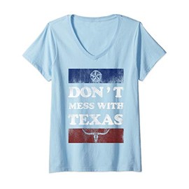 Womens Vintage Don't Mess With Longhorn Lone Star State Texas Shirt V-Neck T-Shirt