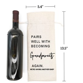 Socive Pregnancy Announcement Gift, Baby Announcement Wine Bag, Pairs well with Becoming Grandparents,Gifts for Grndparents - Burlap Drawstring Gift Wine Bag