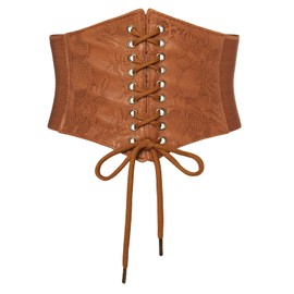 Scarlet Darkness Renaissance Corset Belt for Women Brown Lace-Up Vintage Waist Cincher Adjustable Wide Belt Brown S