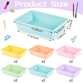 Taiyin 12 Pcs Plastic Flat Storage Tray Classroom Paper Bins Containers School Office Letter Basket Art Book Organization File Holder(Pastel Color)