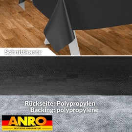 ANRO Oilcloth Tablecloth, Washable, Oilcloth, Garden Tablecloth, Outdoor, Indoor, 200 x 140 cm, Cut Edge, Black