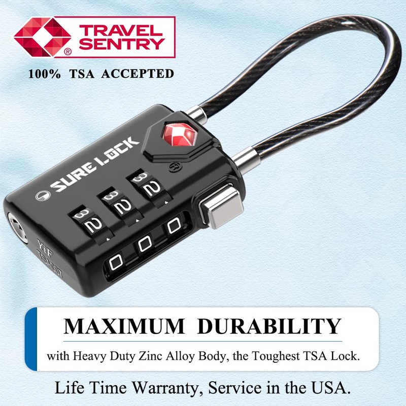 SURE LOCK TSA Compatible Travel Luggage Locks, Inspection Indicator, Easy