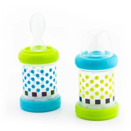 Sassy (2 Pack)Sassy Baby Food Cereal Feeder Bottles With Spoon Nipple BPA Free 4oz Set