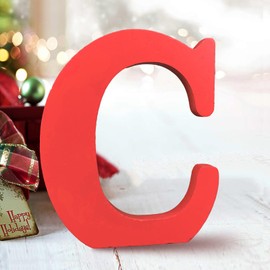 AOCEAN 6 Inch Red Wood Letters Unfinished Wood Letters for Wall Decor Decorative Standing Letters Slices Sign Board Decoration for Craft Home Party Projects (C)