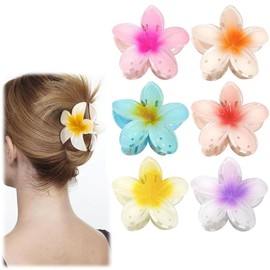 6 Flower Hair Clips, Acrylic Hair Clips, Anti-Slip Flower Claw Clips for Strong Fixation Hawaiian Hair Clips, for Women and Girls with Medium Thickness Hair