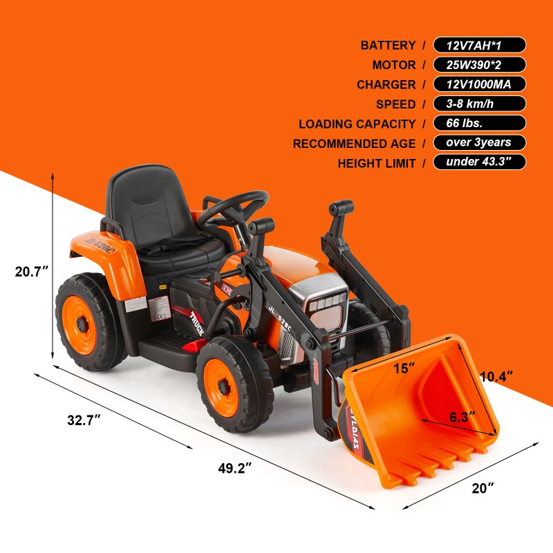 JOYLDIAS 12V Electric Orange Ride On Car Excavator Truck Digger