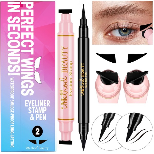 Liquid Eyeliner and Eyeliner Stamp - iMethod Waterproof Eye Makeup, Eye Liner & Winged Eyeliner Stamp, Perfect Cat Eye in Seconds, Long-Lasting, 2 Counts