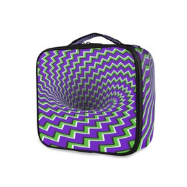 Absorbing Hole of Zigzag Stripes Blue Green Pattern Large Women Makeup Bag, Train Toiletry Storage Case, Portable Coin Purse Holder Zipper Pouch Travel Cosmetic Organizer for Women and Girls