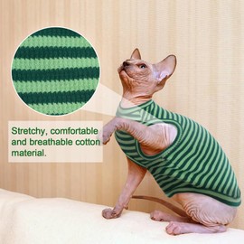 OUOBOB Sphynx Cat Clothes, Breathable Hairless Cat Shirts, Stripe Kitten T-Shirts Sleeveless, Pullover Cat Sweaters, Pet Summer Apparel for Sphynx, Cornish Rex, Devon Rex, Peterbald, Small Dogs