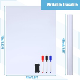 Magnetic Whiteboard Contact Paper, Flexible Whiteboard Sheet Wall, Adhesive Dry Erase Board Sticker for Fridge Home Office, Removable Magnetic Sheet with 3 Markers and Eraser (47 x 70 Inch)