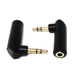 DRUT 2pcs 3.5mm Stereo Jack to 3.5mm Jack Socket Right Angle AUX Cable Adapter Black Gold