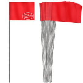 Anley Stake Flags - Banderas de Vinilo de 4 X 5 in con Poste de Acero de 15 Pulgadas - Herramienta para Uso Industrial, Servicios subterráneos, alcantarillado y topografía (100 Unidades, Rojo)