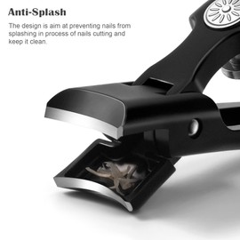 Nail Clippers with Nail Catcher for Thick Nails, Large 8.6 cm, Wide Jaw Opening, Stainless Steel Fingernail and Toenail Clippers with Glass Nail File (Black)