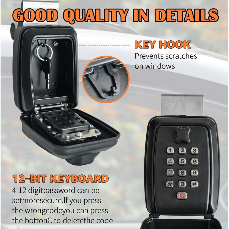 SUGOOE Car Lock Box, Car Window Punch Button Lock Box,