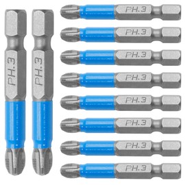 Cjueiom 10Pcs Magnetic PH3 Screwdriver Bits Set, Anti Slip Phillips Screwdriver Bits, Cross Head Electric Screwdriver Bits with 1/4" Hex Shank (PH3 x 50MM)