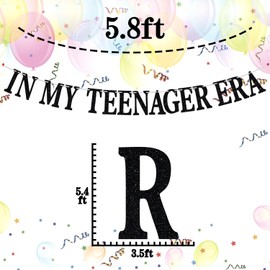 In My Teenager Era Banner, oficialmente adolescente/Hello 13, suministros de decoración para fiesta de cumpleaños 13, purpurina negra