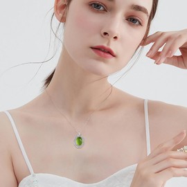 YAFEINI Celtic Natural Gemstone Necklace for Women 925 Sterling Silver Moonstone / Peridot / Amethyst / Lapis Lazuli / Larimar / Turquoise / Moss Agate / Malachite Pendant Necklace Jewellery Gift for