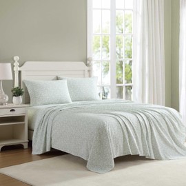 Laura Ashley - Sheets, Cotton Percale Bedding Set, Lightweight & Breathable Room Essentials (Heirloom Ditzy Green, Twin)