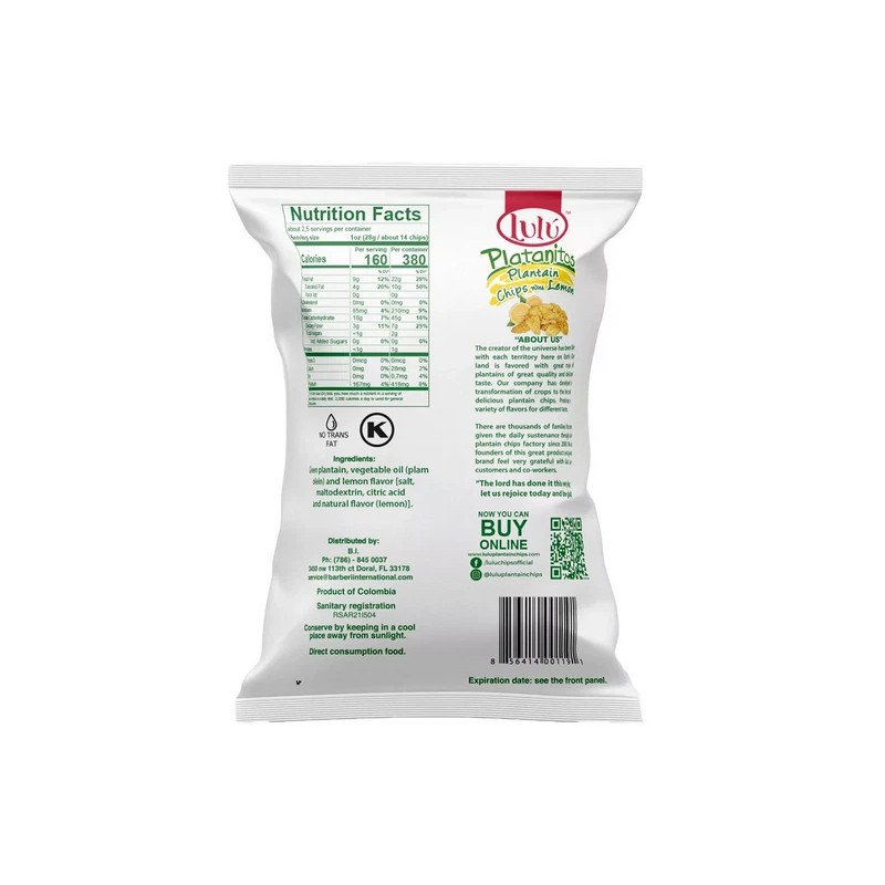 Lulu Platanitios Lemon Plantain Chips, 2.5 oz., 30 pk.