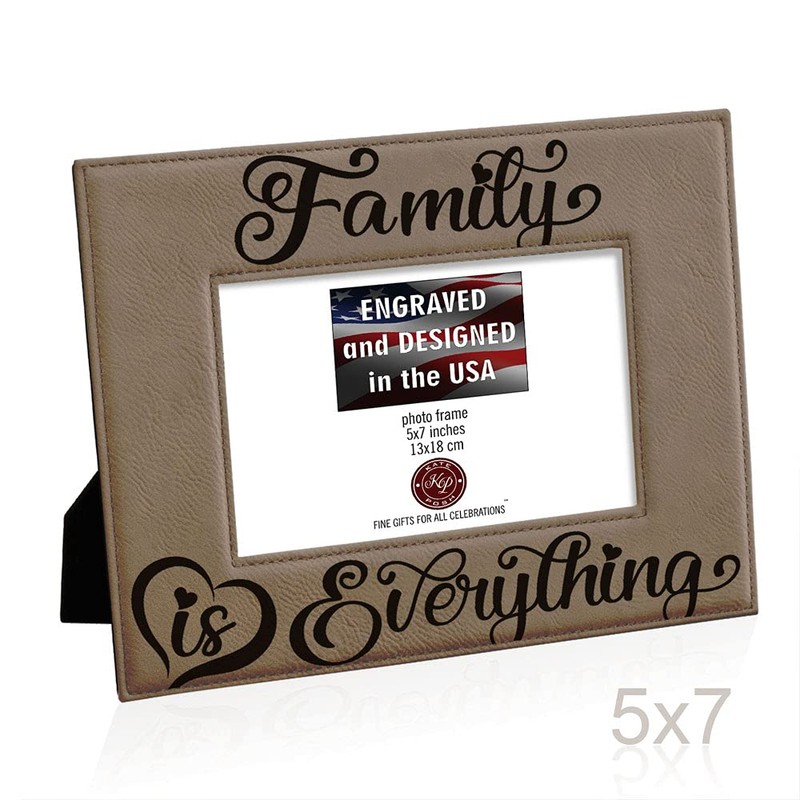 KATE POSH Family is Everything Engraved Leather Picture Frame (5x7-Horizontal)
