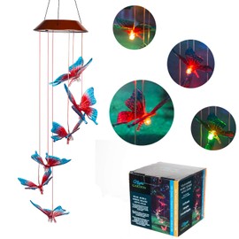 Topadorn Móviles alimentados por energía solar, impermeables, luces automáticas, cambio de color, carillones de viento solares para exteriores, jardín, patio, patio, patio, decoración del hogar