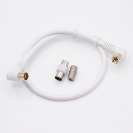 Xilaghy 90 Degree Right Angle F Type to TV PAL Coaxial Cable,F Male to PAL TV Male Aerial Antenna Cable with Adapters for HDTV,Cable Box,Satellite,White(50cm/19.6in)