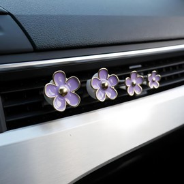 Joynaamn 8 PCS Car Accessories for Women, Flower Air Vent Clips Air Freshner Air Conditioner Outlet Decoration Car Interior Decor Charm, Purple