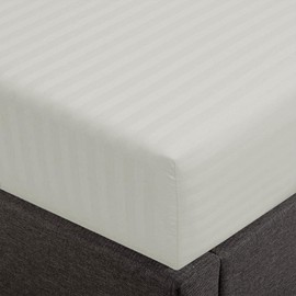 Feather & Stitch 1 Piece Fitted Sheet Queen Size, 100% Cotton Damask Sateen Weave, Striped Breathable, Stretchable Elastic Sheet For Mattress 18 inch Deep Pocket, 500TC Premium Ultra Soft - Blue Blush