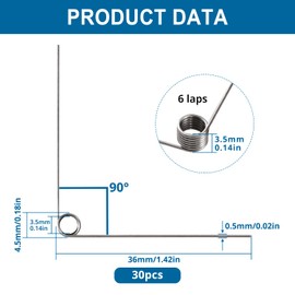 VooGenzek 30 PCS 0.5 * 4.5 mm 90° Straight Torsion Spring, Stainless Steel Small Torsion Spring, V Shaped Torsion Springs, for DIY Woodworking, Furniture, Repair Project