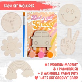 BOIKOKY 12-Pack Pre-Packaged Groovy Party Favors, Wooden Retro Cutouts with Magnets & Painting Kits for Kids, 70s Theme Birthday Decorations & Thank You Gifts for Guests