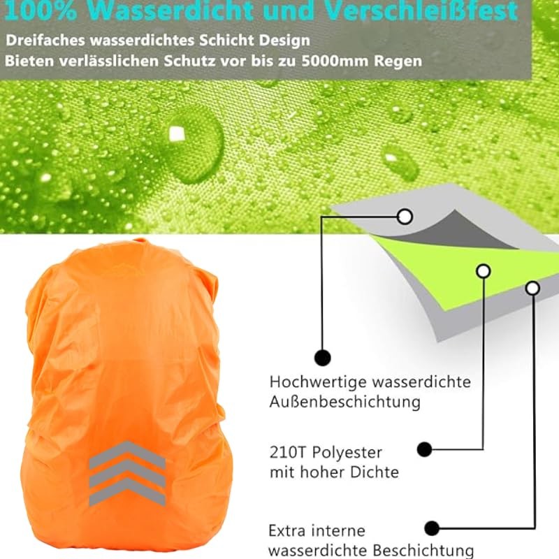 HORREX Rain Cover Backpack Fluorescent Orange Colour Reflective Arrow +