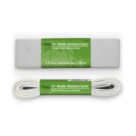 Dritz 9578-S Metallic Waistband Elastic, 1-3/4 x 2 yd, White with Silver