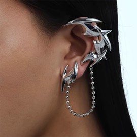 Hanfluenve 1PCS Silver Punk Ear Cuff Earring Stud Gothic Ear Cuff Earring Statement Earrings Sliver Ear Cuff Earring Punk Earrings Vintage Earrings Stylish Fashion Earrings Ear Cuff for Women Trendy,