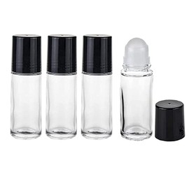 4 Pcs 50ml Clear Glass Deodorant Roll On Bottles,Empty Refillable Roll On Bottles Containers for DIY Deodorant Essential Oil Perfumes Balms Cosmetics Beauty Oils Mix