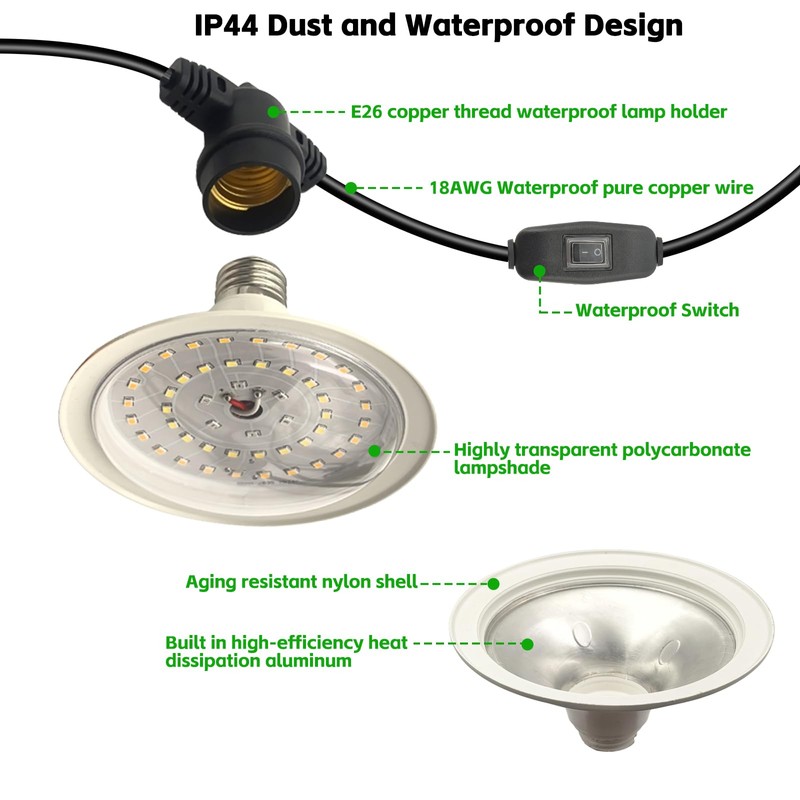 JMXULONG Outdoor LED Grow Lights, Waterproof String Grow Light, Full