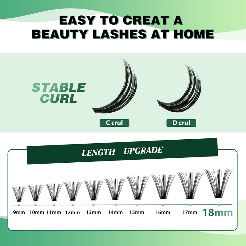 Lash Clusters 300pcs Individual Lashes 40D 0.07D Curl 10mm DIY