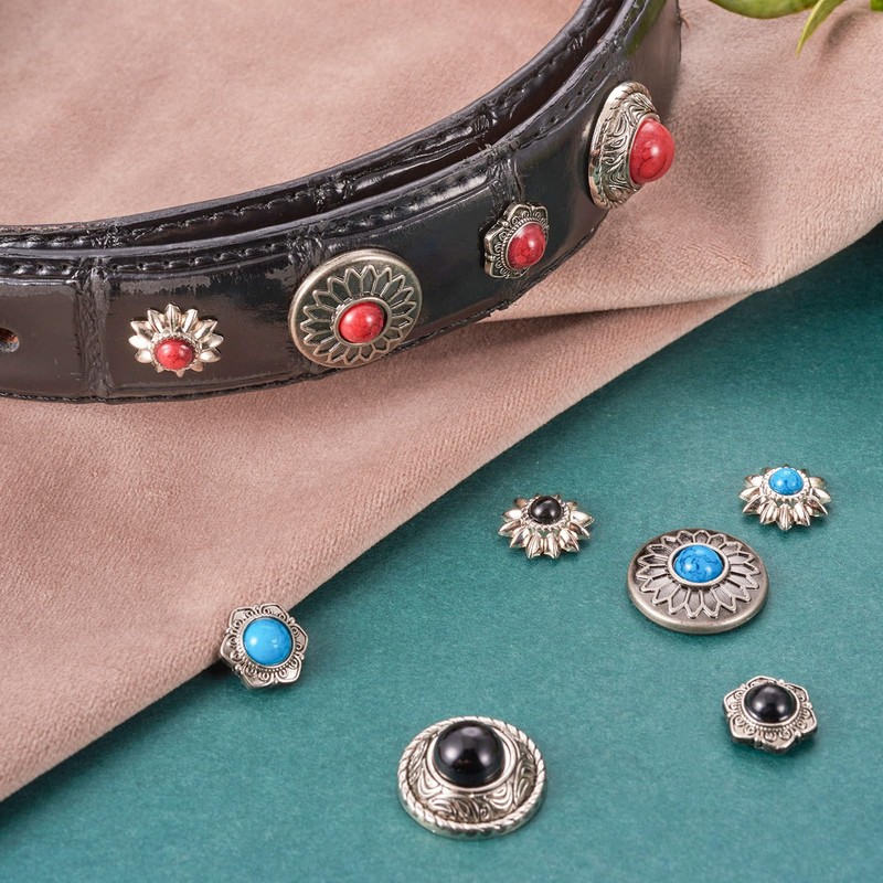 Spritewelry 24 Sets Conchos for Leather Sunflower Decorative Rivets Studs