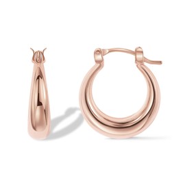 PAVOI 14K Gold Plated Sterling Silver Post Chunky Hoops | Thick Lightweight Gold Hoop Earrings for Women (Rose Gold, 25mm)
