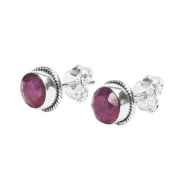 Ruby Stone Stud Post Earrings, 925 Sterling Silver Gemstone Earring 6 MM Round Girls Women Gift