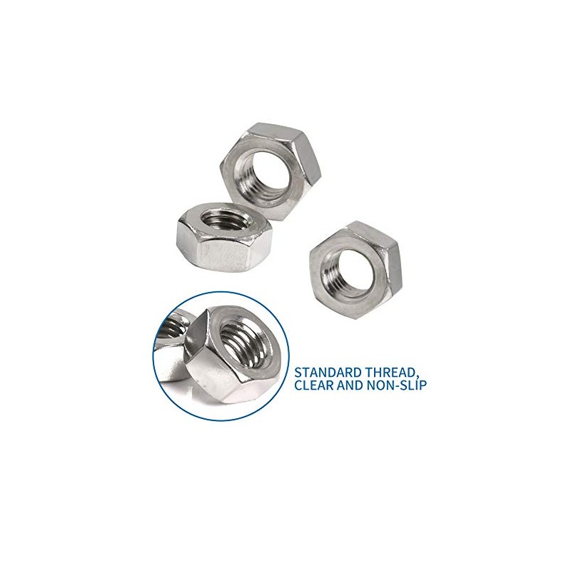 Hooshing 100PCS 1/4"-20 Stianless Hex Nuts 304 18-8 Stainless Steel